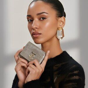 Jimmy Choo NEMO Croc-Embossed Wallet – Sand